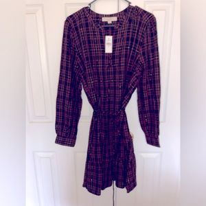 Loft Black Plaid Dress; XL; NWT